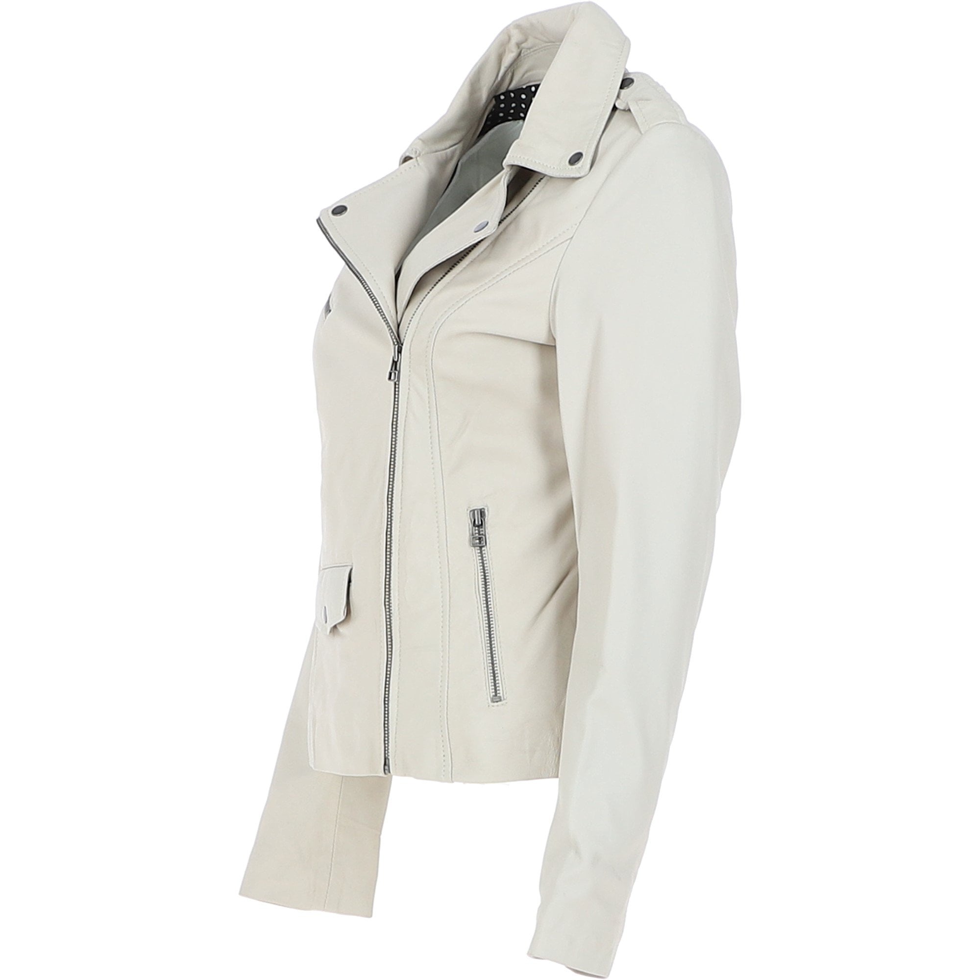Women's Side Zip Leather Biker Jacket Beige: 1141
