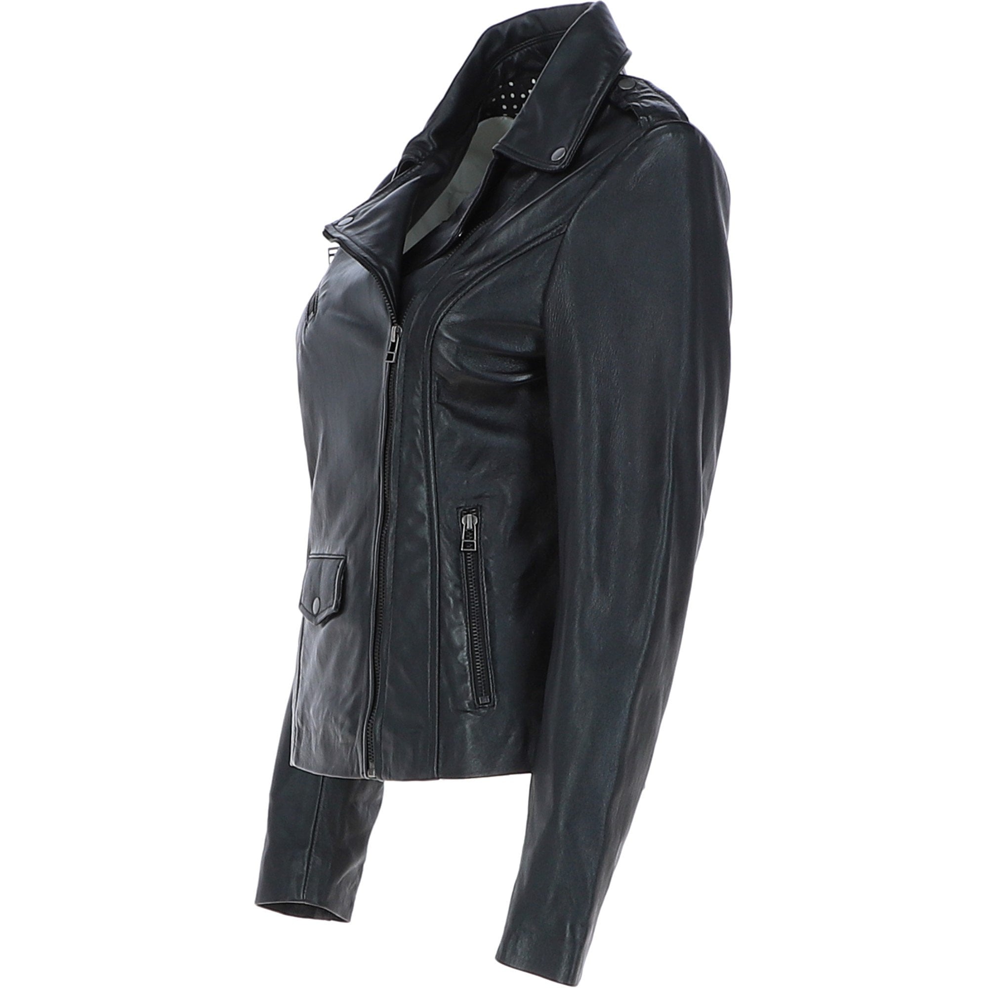 Women's Side Zip Leather Biker Jacket Black: 1141