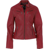 Women's Leather Biker Jacket Red: BikeX