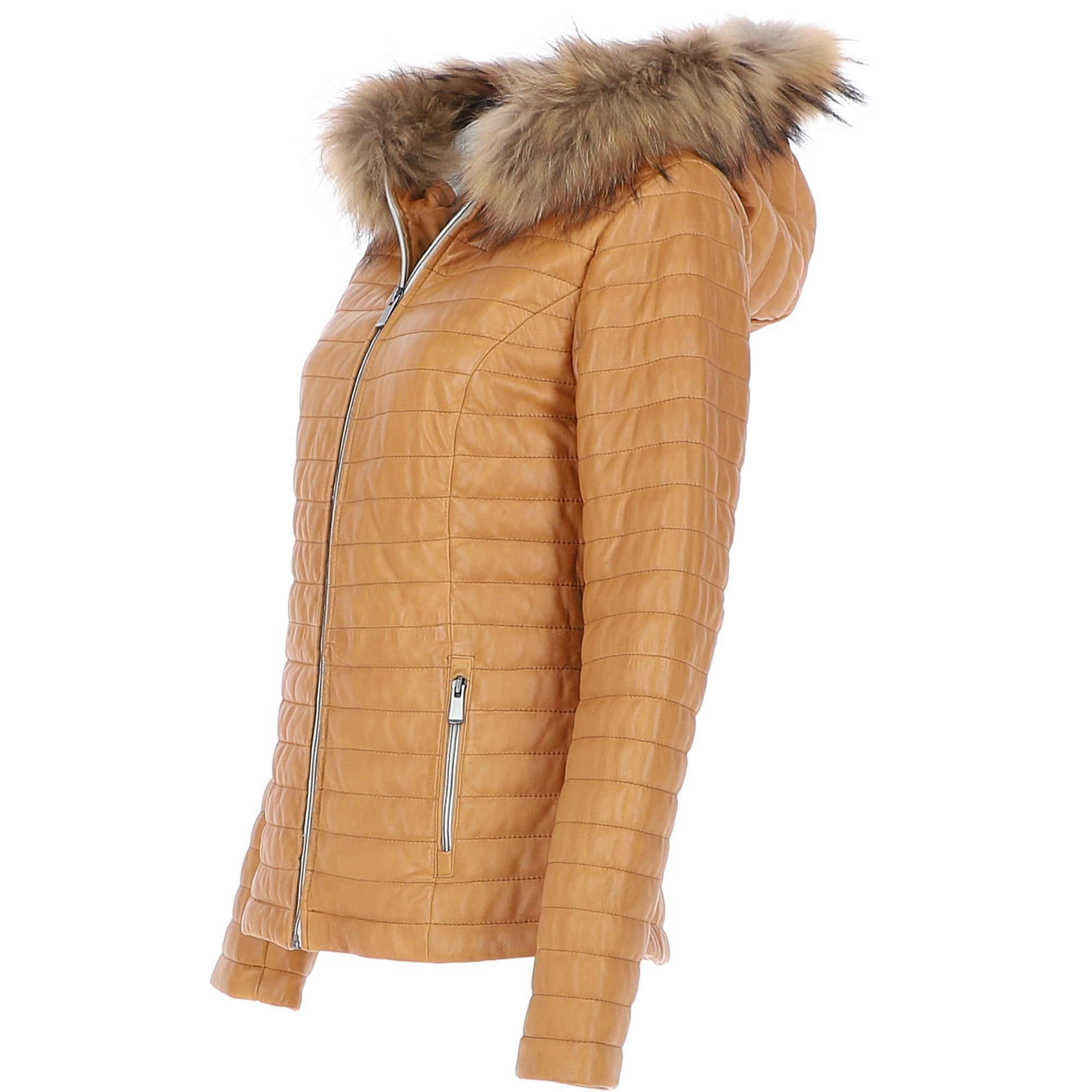 Women's Hooded Leather Jacket Tan: Venezia