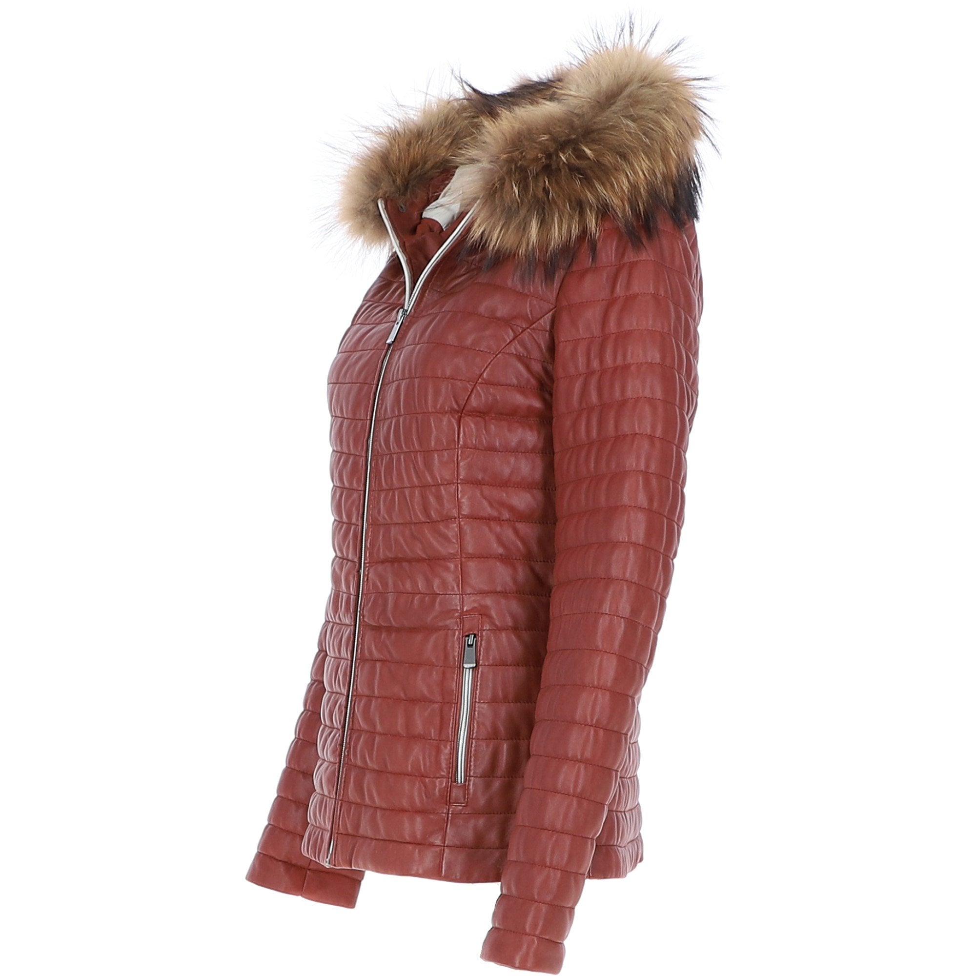 Women's Hooded Leather Jacket Wine: Venezia
