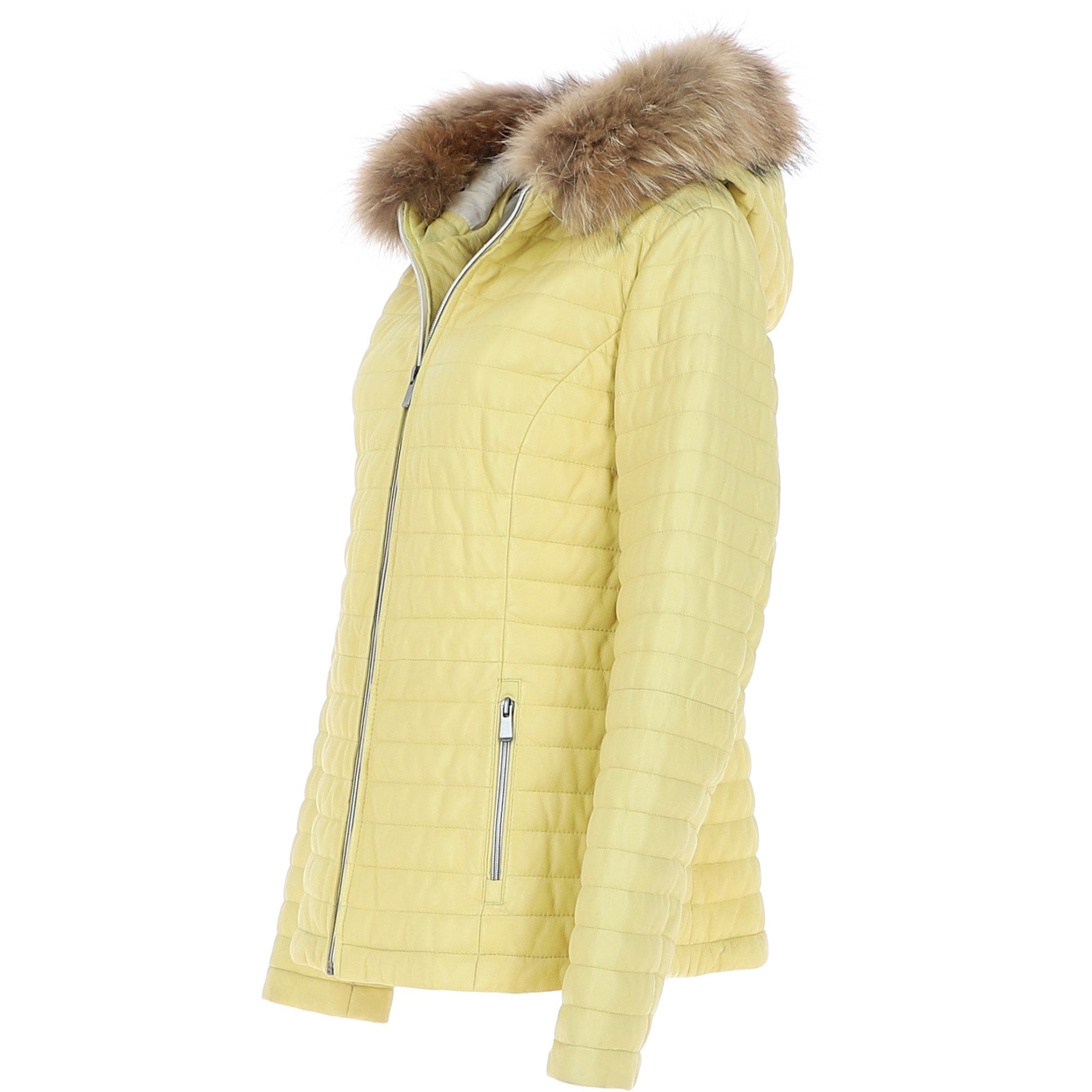Women's Hooded Leather Jacket Yellow: Venezia