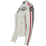 Women's Fashion Leather Biker Style Jacket Beige: 1133