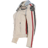 Women's Detachable Hood Leather Biker Jacket Beige: L-Nirma