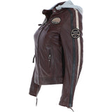 Women's Detachable Hood Leather Biker Jacket Oxblood: Nirma