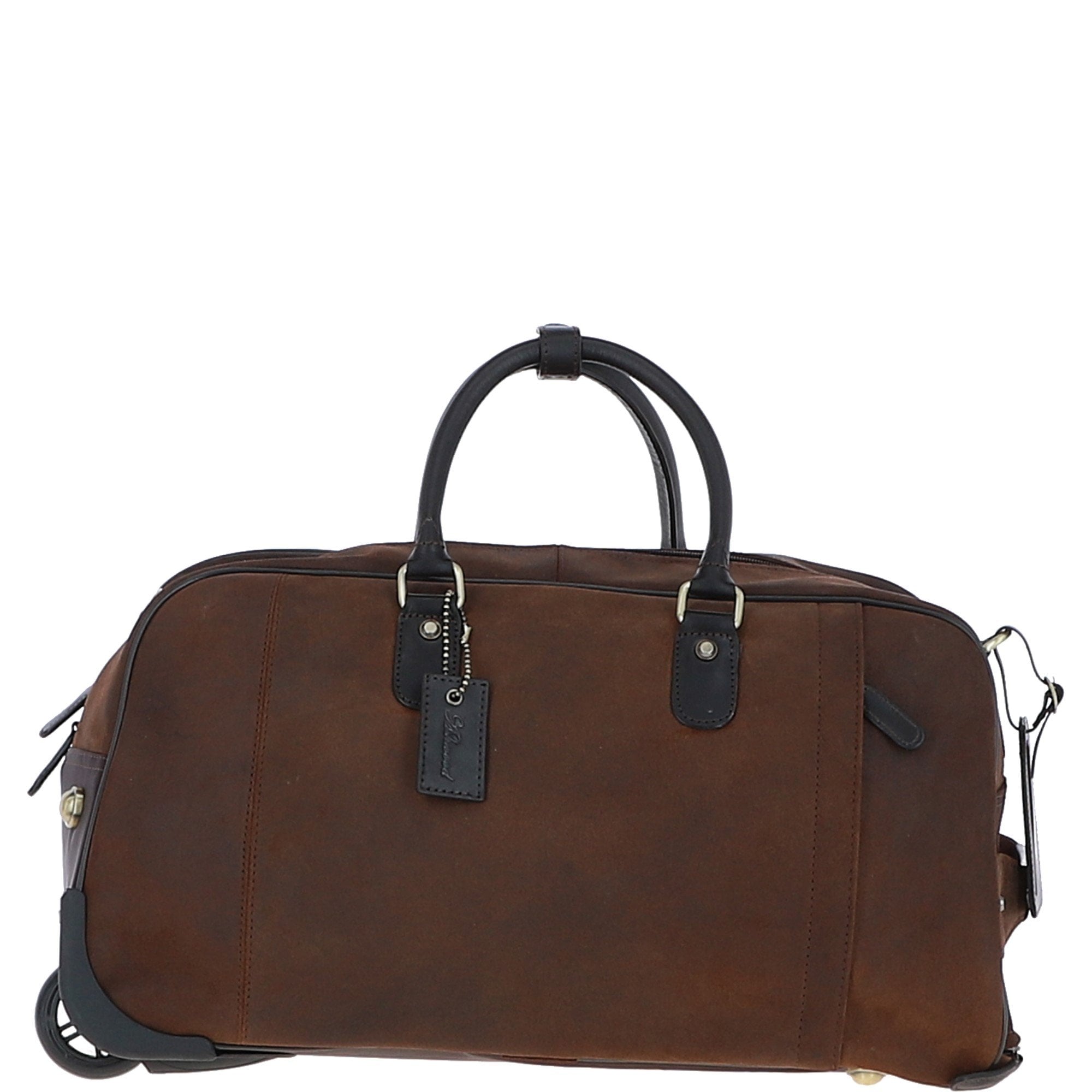 Leather Wheeled Weekend Travel Holdall Oily Brown: Adrian
