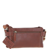 Two Section Zip Top Leather Crossbody Bag Chestnut: K-44