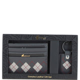 Leather Card Holder & Key Ring Gift Set Grey/chalk/red: GB-304-GS