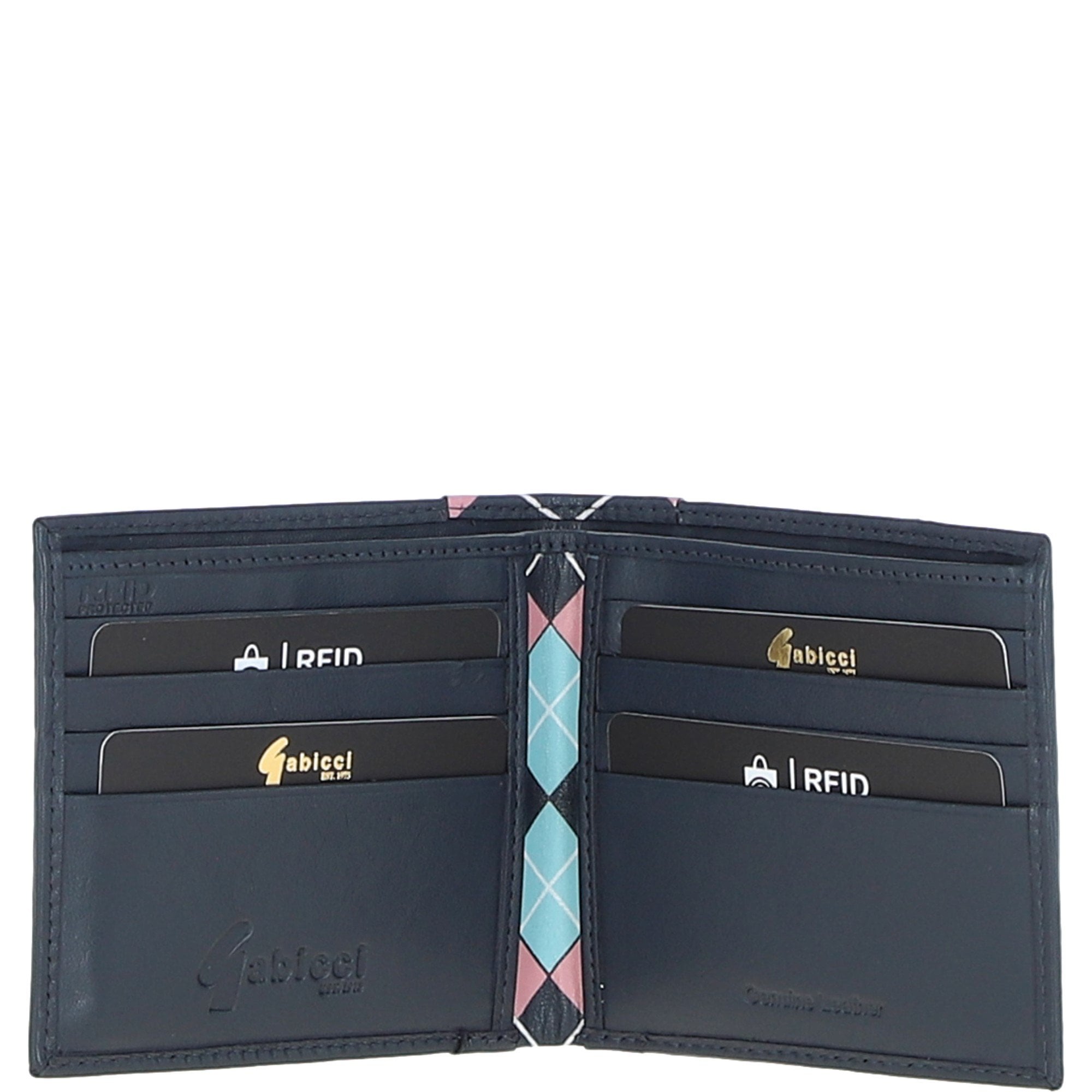 Men's Leather Wallet & Key Ring Gift Set Navy/pink/blue: GB-301-GS