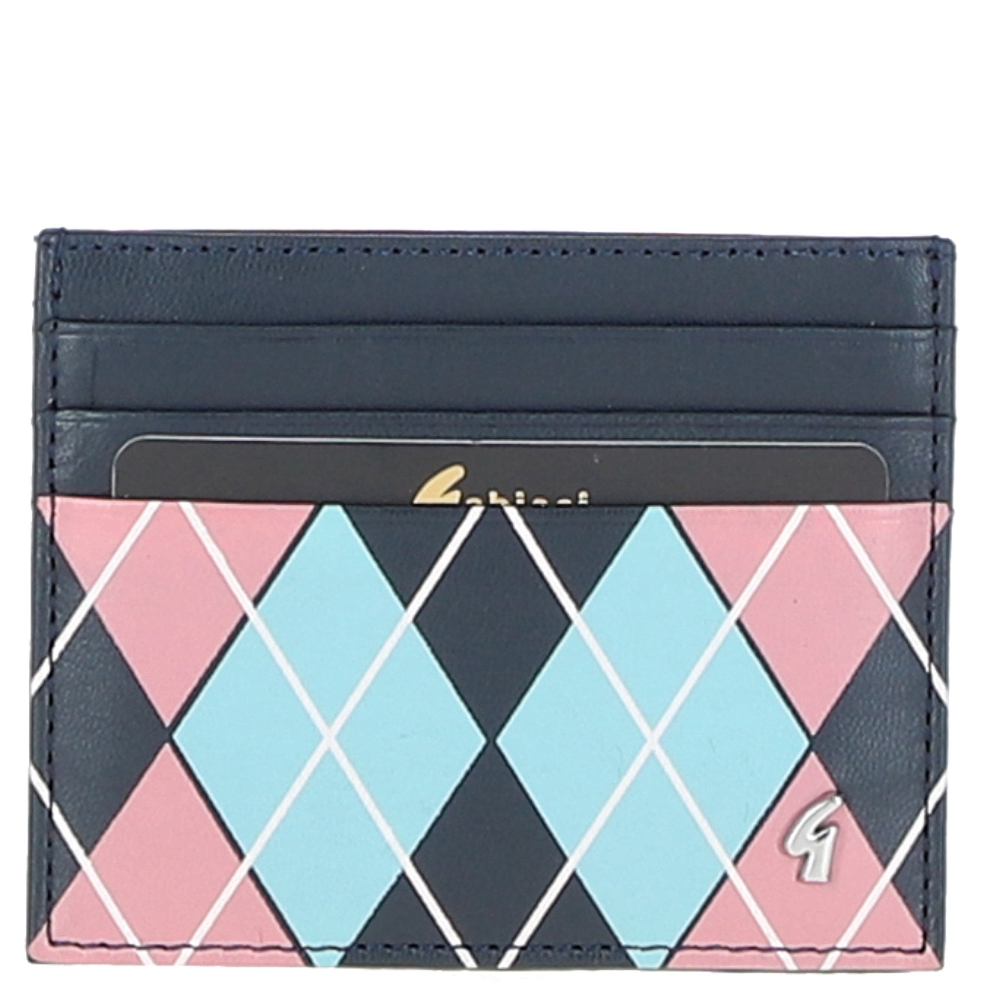 Leather Card Holder & Key Ring Gift Set Navy/pink/blue: GB-302-GS