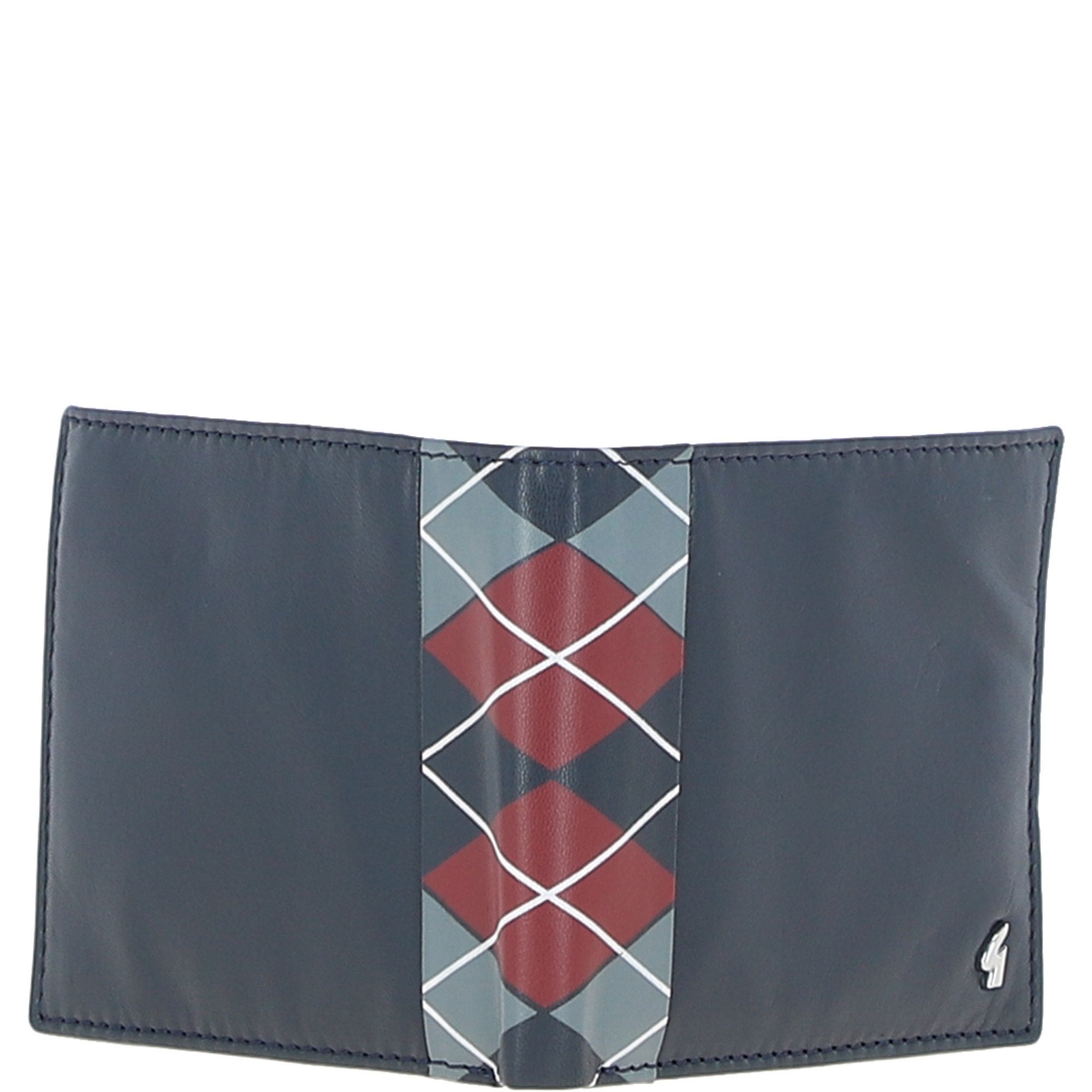 Leather Classic 8 Card Billfold Wallet Navy/grey/red: GB-156-AP
