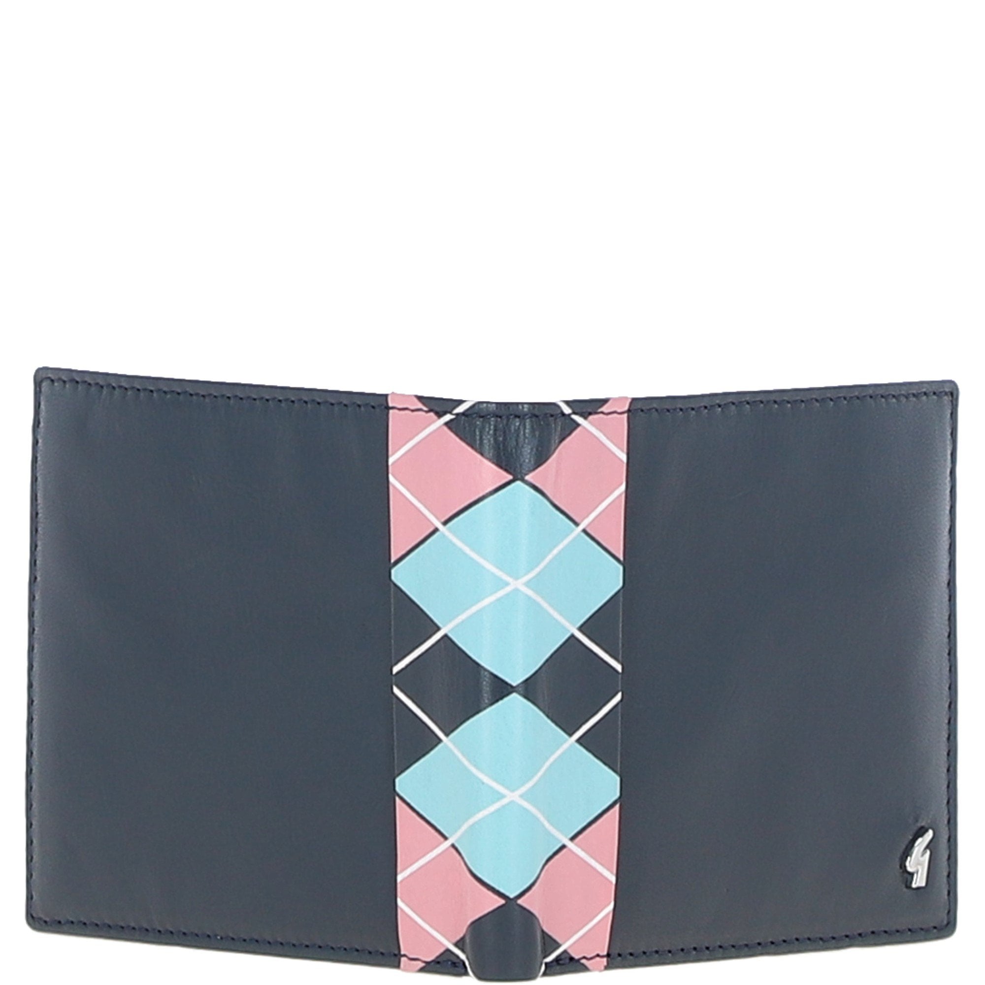 Leather Classic 8 Card Billfold Wallet Navy/pink/blue: GB-156-AP