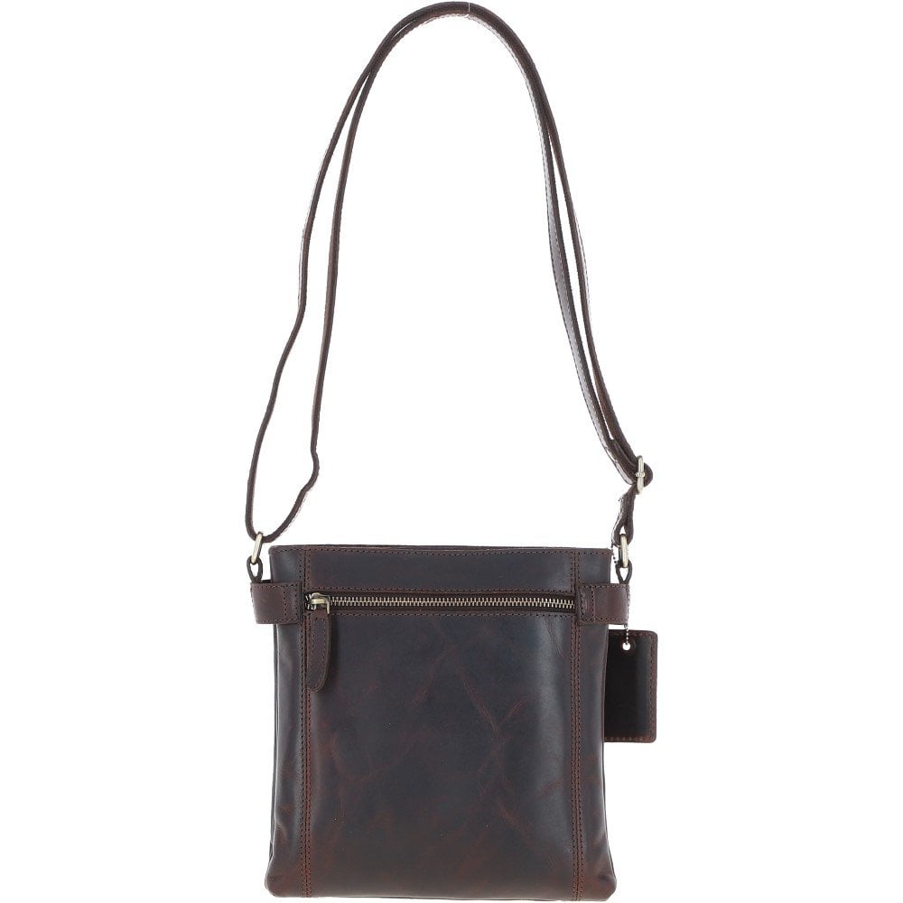 Two Section Zip Top Leather Crossbody Bag Brown: K-45