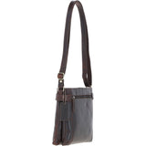 Two Section Zip Top Leather Crossbody Bag Brown: K-45