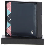 Leather 4 Card Billfold Wallet Navy/pink/blue: GB-145-AP