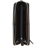 8 Card Zip Around RFID Protected Large Leather Purse Black: T-90