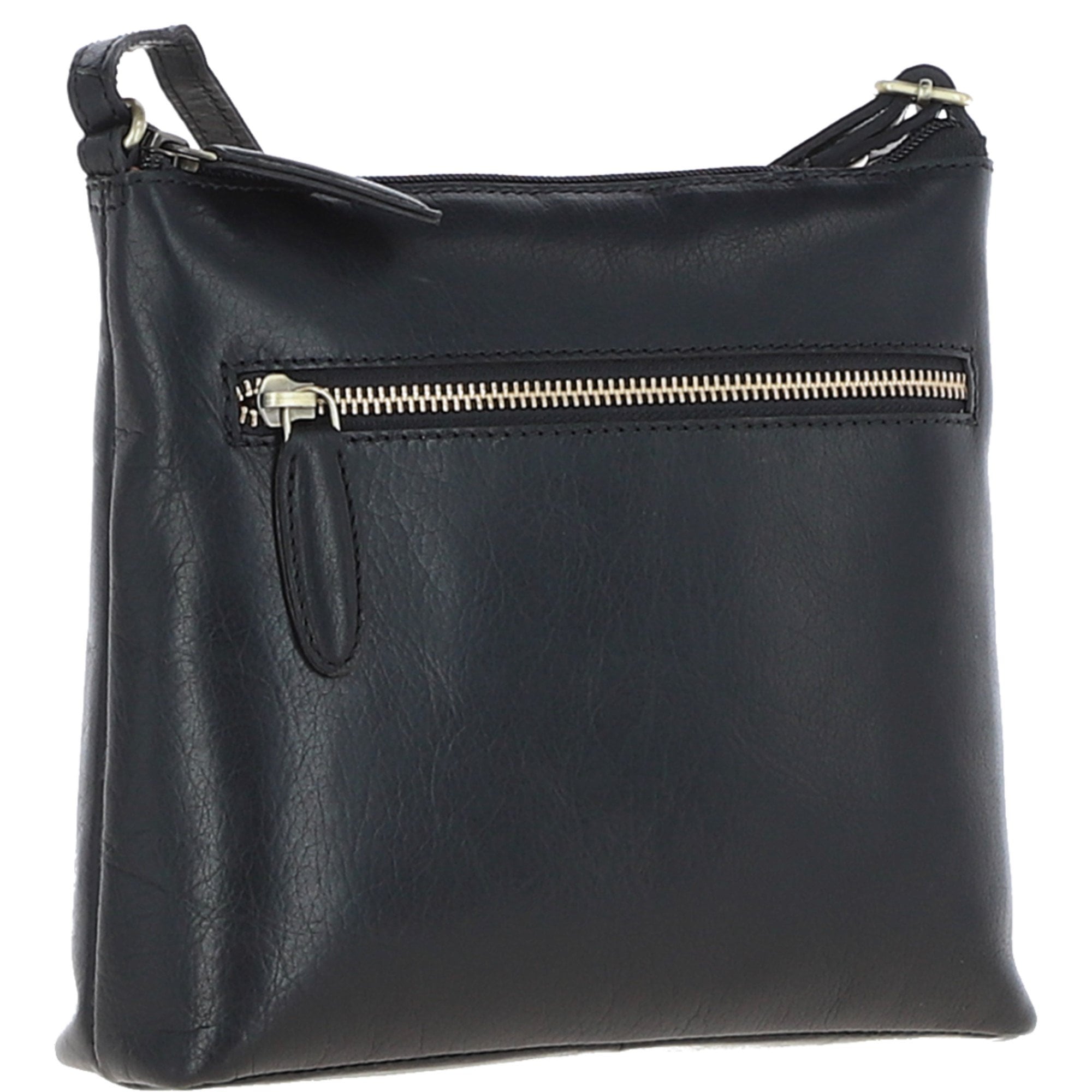 Zip Top Leather Crossbody Bag Black: T-89