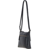 Zip Top Leather Crossbody Bag Black: T-89