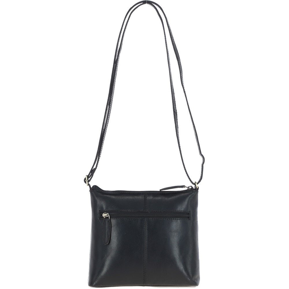 Zip Top Leather Crossbody Bag Black: T-89