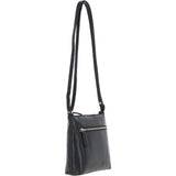Zip Top Leather Crossbody Bag Black: T-89