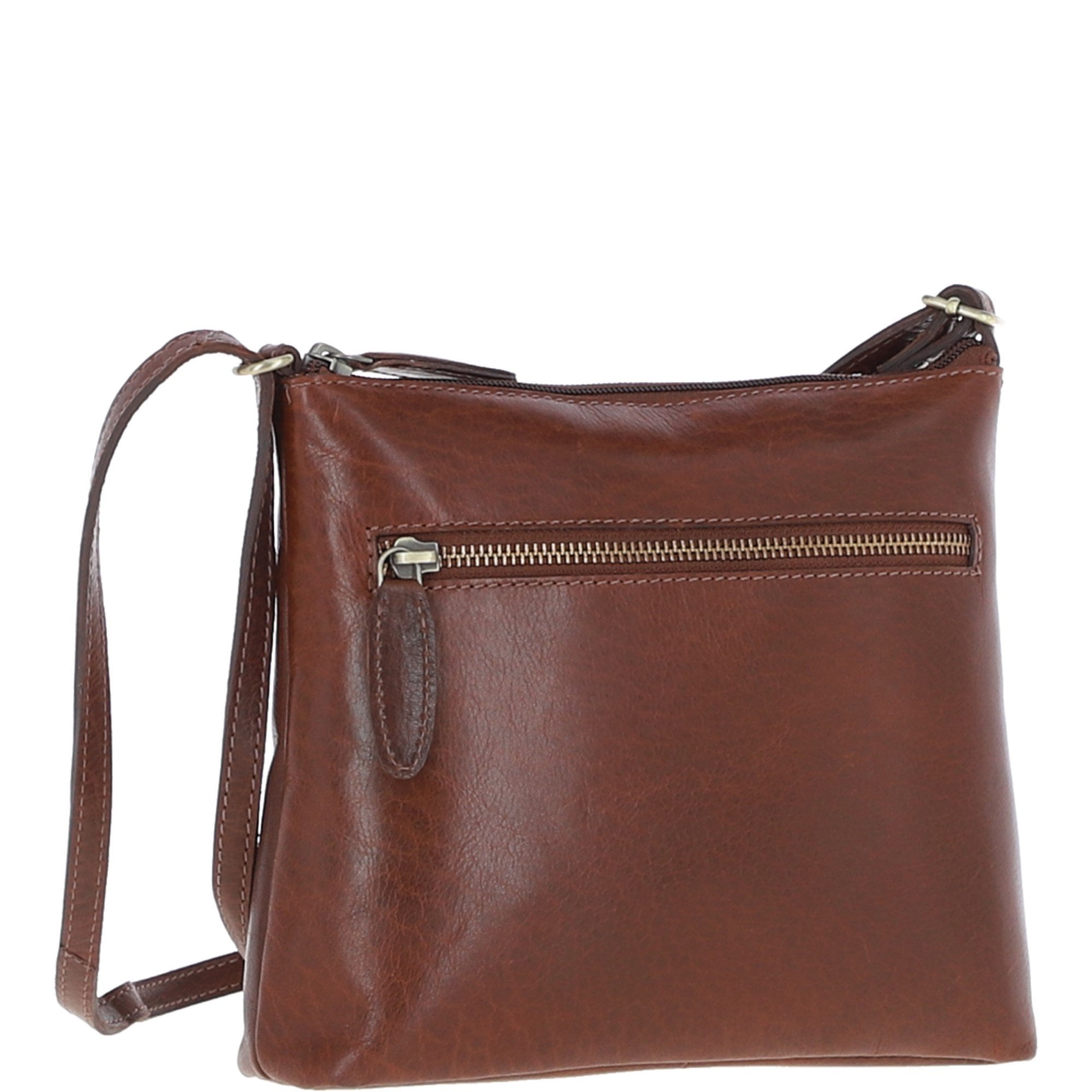 Zip Top Leather Crossbody Bag Chestnut: T-89