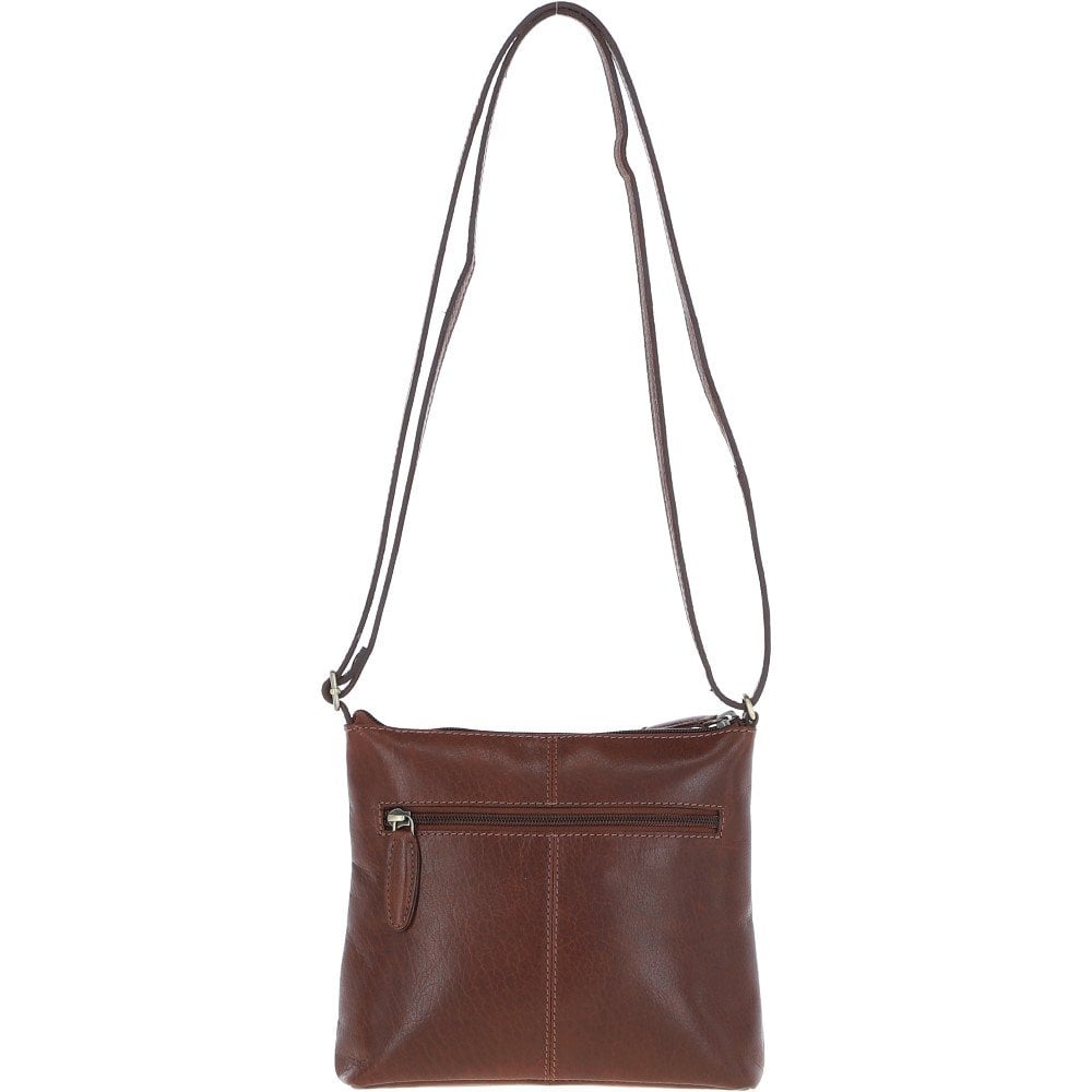 Zip Top Leather Crossbody Bag Chestnut: T-89