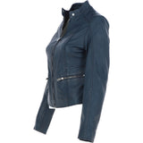 Ladies Leather Biker Jacket Navy: FO-ALVA