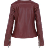 Women's Collarless Leather Fashion Jacket Oxblood: AWL-284