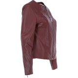 Women's Collarless Leather Fashion Jacket Oxblood: AWL-284