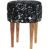 Wooden Legs Hair-on Cowhide Stool Black/Silver: AGC-18