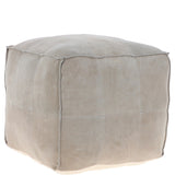 Suede Leather Square Boho Pouffe Off-White: AGC-03