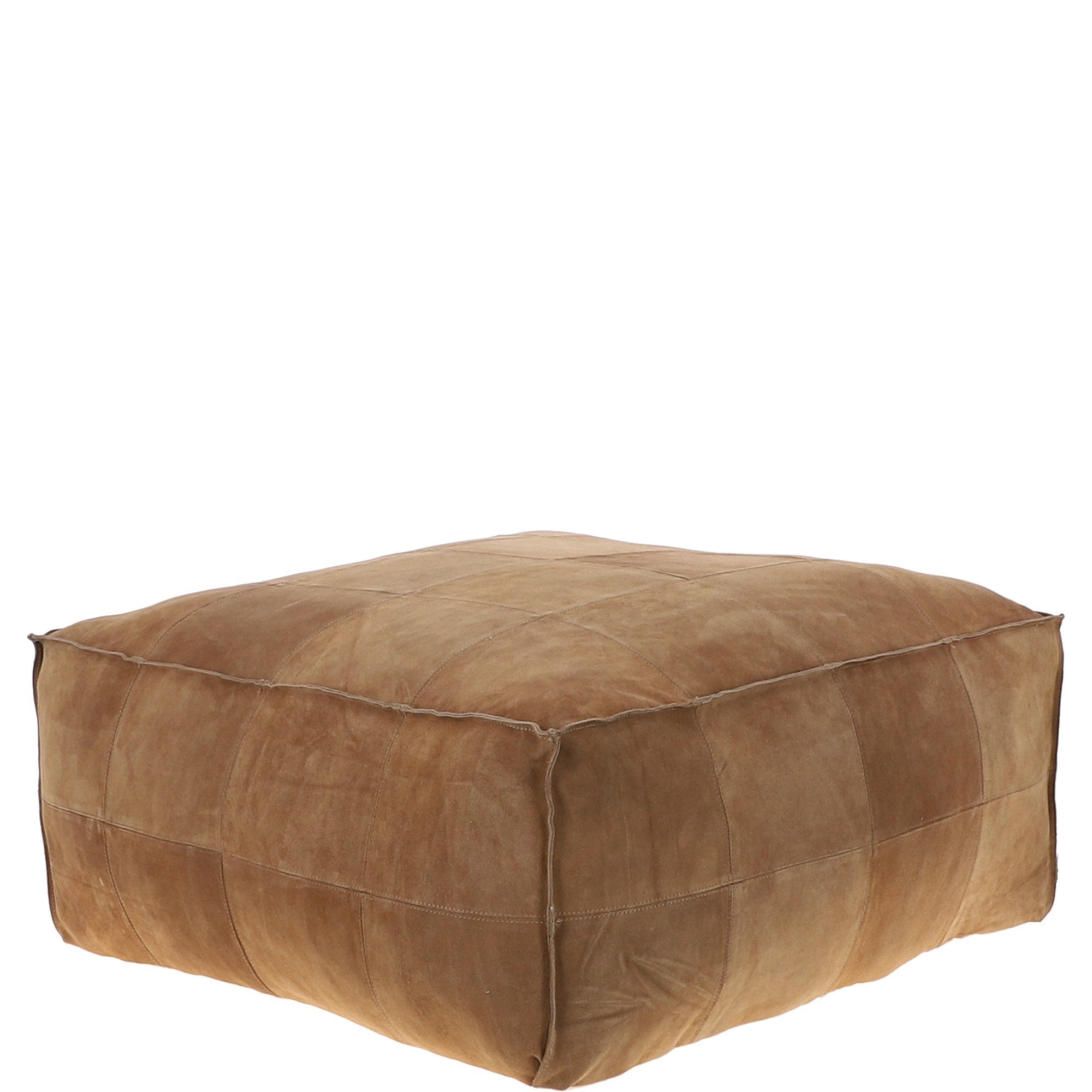 Suede Leather Square Boho Pouffe Camel: AGC-06