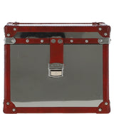 Wood and Aluminium Mirror Storage Box with Red Leather Trim and Stud Detailing: AGC 919