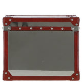 Wood and Aluminium Mirror Storage Box with Red Leather Trim and Stud Detailing: AGC 919