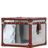Wood and Aluminium Mirror Storage Box with Red Leather Trim and Stud Detailing: AGC 919