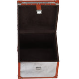Wood and Aluminium Mirror Storage Box with Tan Leather Trim and Stud Detailing: AGC 918