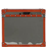 Wood and Aluminium Mirror Storage Box with Tan Leather Trim and Stud Detailing: AGC 918