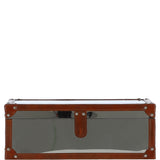 Wood and Aluminium Mirror Storage Box with Tan Leather Trim and Stud Detailing: AGC 31