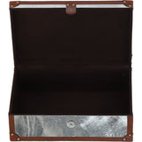 Wood and Aluminium Mirror Storage Box with Tan Leather Trim and Stud Detailing: AGC 31