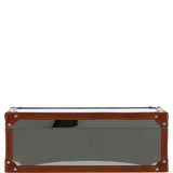Wood and Aluminium Mirror Storage Box with Tan Leather Trim and Stud Detailing: AGC 31