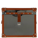 Wood and Aluminium Mirror Storage Box with Tan Leather Trim and Stud Detailing: AGC 28
