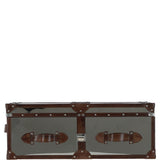 Wood and Aluminium Mirror Trunk with Brown Leather Trim and Stud Detailing: AGC 908