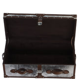 Wood and Aluminium Mirror Trunk with Brown Leather Trim and Stud Detailing: AGC 908