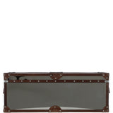 Wood and Aluminium Mirror Trunk with Brown Leather Trim and Stud Detailing: AGC 908