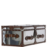 Wood and Aluminium Mirror Trunk with Brown Leather Trim and Stud Detailing: AGC 908