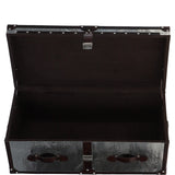 Wood and Aluminium Mirror Trunk with Brown Leather Trim and Stud Detailing: AGC 902