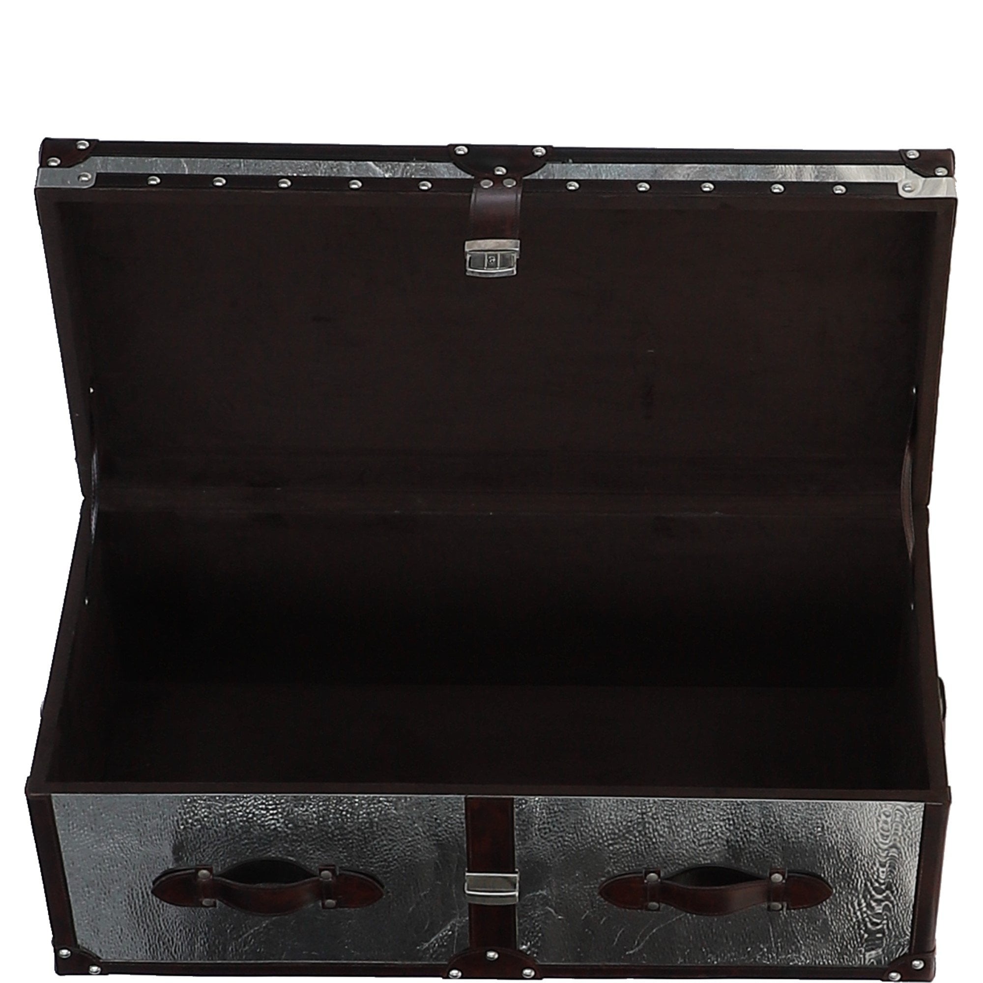 Wood and Aluminium Mirror Trunk with Brown Leather Trim and Stud Detailing: AGC 902