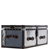 Wood and Aluminium Mirror Trunk with Brown Leather Trim and Stud Detailing: AGC 902