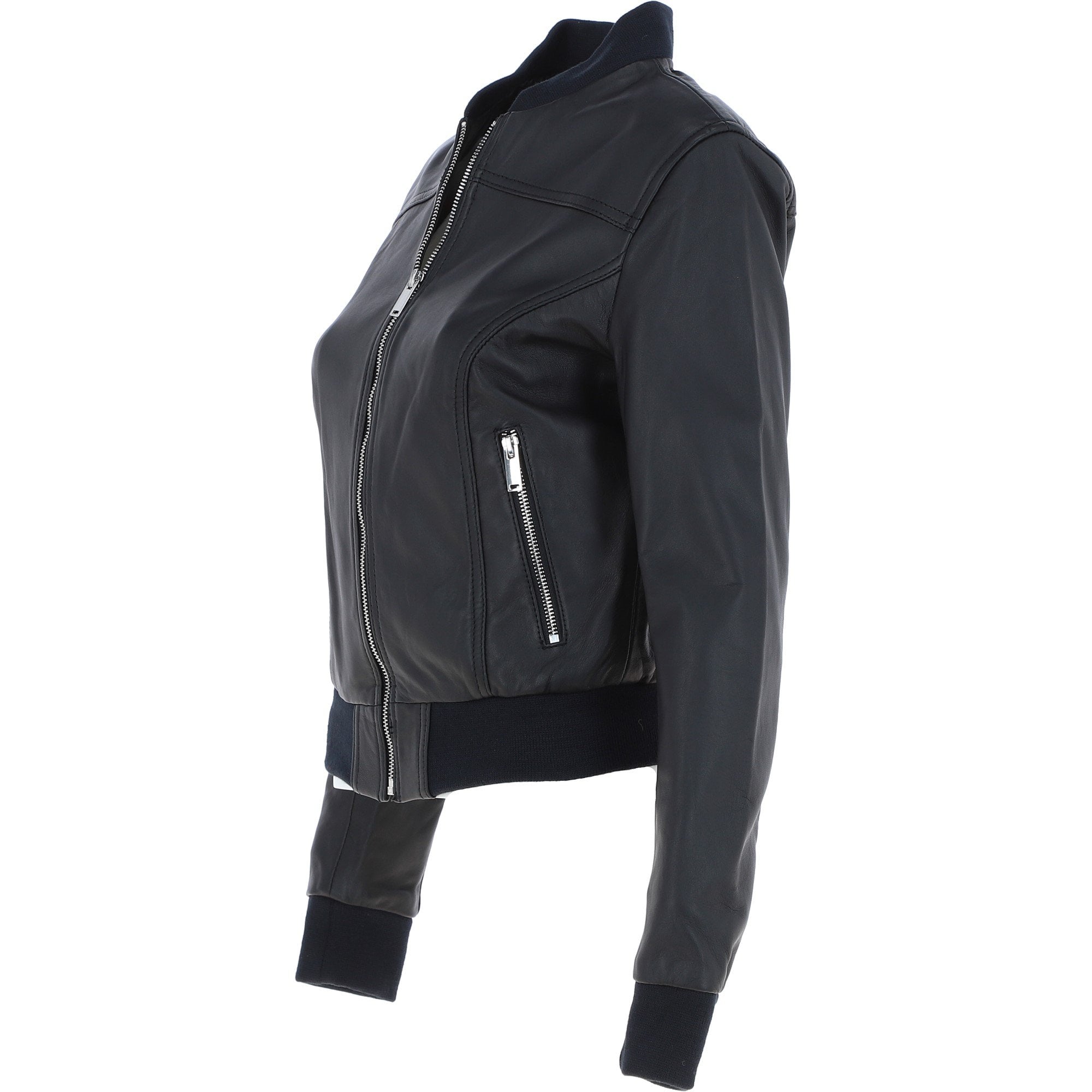 Ladies Leather Bomber Jacket  Black : Moto Bomber