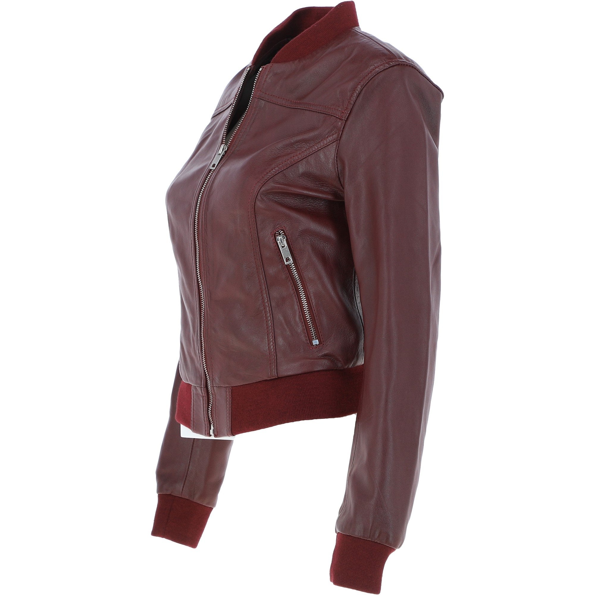 Ladies Leather Bomber Jacket  Burgundy : Moto Bomber